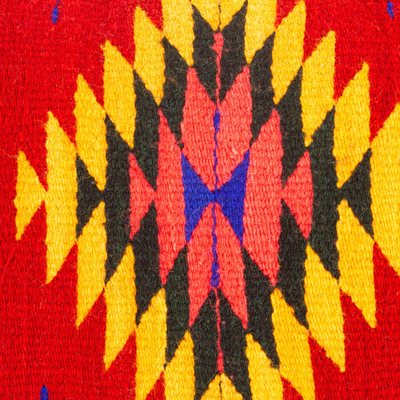Funda de cojín de lana, 'Flechas zapotecas en rojo' - Funda de cojín zapoteca de lana