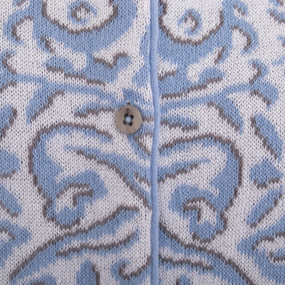 Strickjacke aus Baumwolle - Jacquardmuster-Cardigan aus 100 % himmelblauer Baumwolle aus Peru