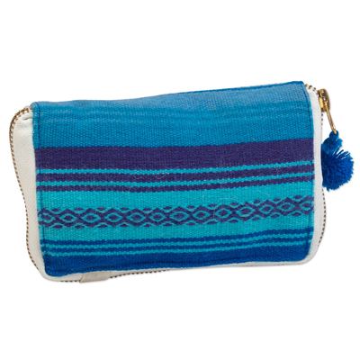 Selbstverstauende Tragetasche aus Baumwolle, „Take Me with You“ - Tragetasche aus peruanischer Baumwolle in einer blauen Alpaka-Mischung