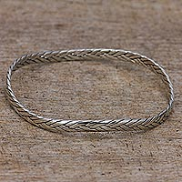 Sterling silver bangle bracelet, 'Braided Roundup'