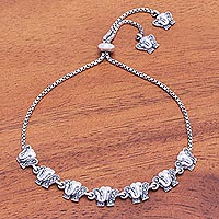 Marcasite pendant bracelet, 'Royal Pachyderm' - Sterling Silver and Marcasite Elephant Pendant Bracelet