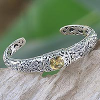Citrine cuff bracelet, 'Sacred Garden in Yellow' - Citrine and Sterling Silver Cuff Bracelet from Indonesia