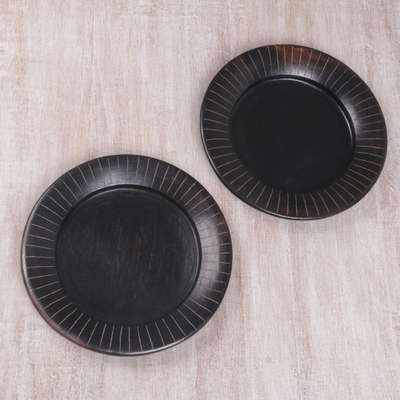 Ceramic dinner plates, 'Kitchen Helpers' (pair) - Pair of Handcrafted Ceramic Plates from Indonesia