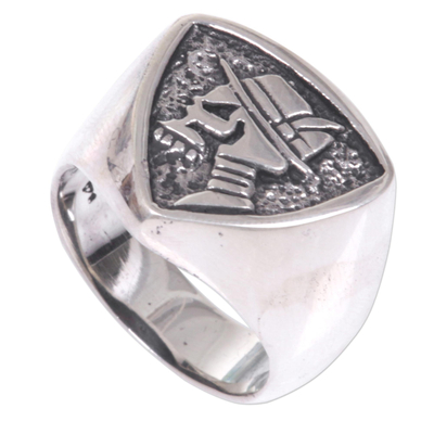 Men's sterling silver signet ring, 'Dapper Skull' - Hand Made Sterling Silver Skull Signet Ring from Indonesia