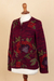 100% alpaca cardigan, 'Embellished Andes' - Floral Themed 100% Alpaca Cardigan from Peru (image 2c) thumbail