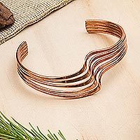 Copper cuff bracelet, 'Brilliant Waves' - Modern Handcrafted Copper Cuff Bracelet from Mexico