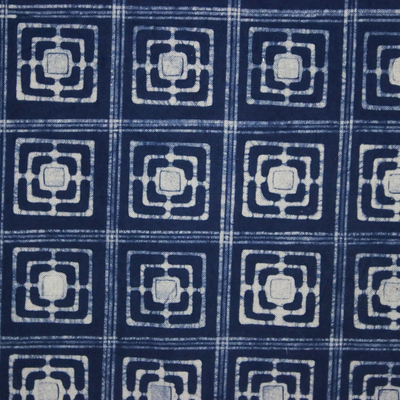 Cotton batik table runner, 'Hill Tribe Focus' - Hand-Dyed Navy and White Cotton Batik Square Table Runner