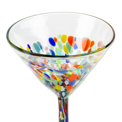 Handblown martini glasses, 'Chromatic Gala' (set of 4) - Set of 4 Colorful Handblown Martini Glasses from Mexico