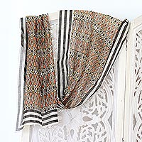 Cotton scarf, 'Diamond Maze' - Diamond-Motif Cotton Chanderi Scarf