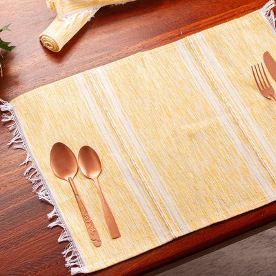 Cotton placemats, 'Inspiration in Marigold' (set of 4) - Artisan Crafted Cotton Placemats (Set of 4)