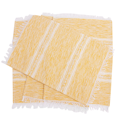 Cotton placemats, 'Inspiration in Marigold' (set of 4) - Artisan Crafted Cotton Placemats (Set of 4)