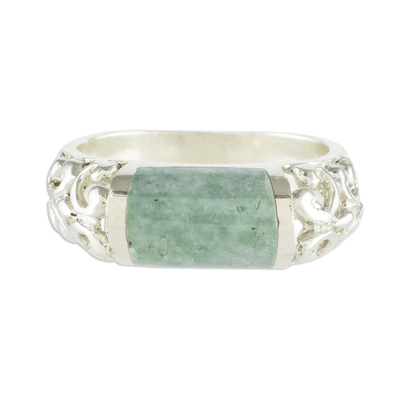Jade band ring, 'Sweet Maya in Light Green' - Light Green Jade and Sterling Silver Band Ring