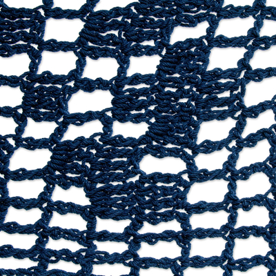 Hängematte aus Baumwollseil, (dreifach) - Marineblaue Hängematte aus Baumwollseil mit Quasten (dreifach) aus Mexiko