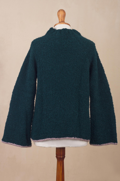 Jersey cuello chimenea en mezcla de alpaca - Suéter de mezcla de alpaca con cuello alzado en verde azulado oscuro