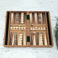 Wood backgammon set, 'Classic Match' - Wood Backgammon Set with Hand Carved Board and Pieces