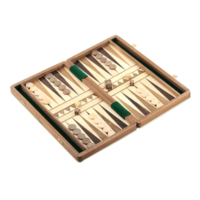 Wood backgammon set, 'Classic Match' - Wood Backgammon Set with Hand Carved Board and Pieces