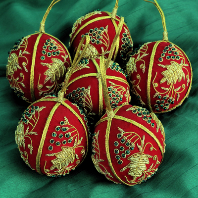 Beaded ornaments, 'Golden Joy' (set of 6) - Beaded ornaments (Set of 6)
