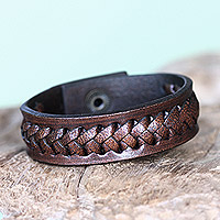 Leather bracelet, 'Brown Kingdom Warrior' - Artisan Crafted Indonesian Leather Bracelet