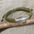Silver wristband bracelet, 'Green Hill Tribe Dream' - Green Wristband Bracelet with Silver Hill Tribe Leaf