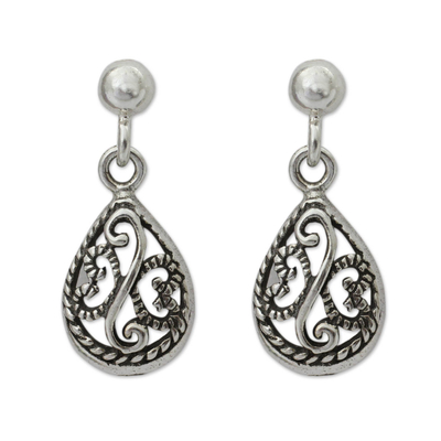 Sterling silver filigree earrings, 'Moonlit Dew' - Sterling Silver Filigree Dangle Earrings