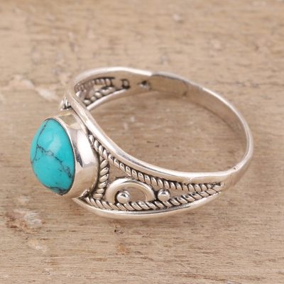 Sterling silver and reconstituted turquoise cocktail ring, 'Turquoise Charm' - Sterling Silver and Reconstituted Turquoise Cocktail Ring