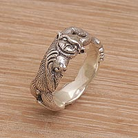 Sterling silver band ring, 'Ape Pose' - Sterling Silver Monkey Band Ring from Indonesia