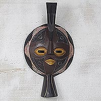 Ghanaian wood mask, 'Valiant Woman' - African wood mask