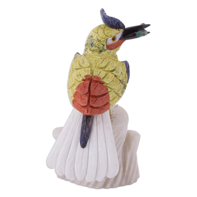 Serpentine and onyx statuette, 'Hungry Kingfisher' - Handmade Serpentine and Onyx Bird Sculpture from Peru