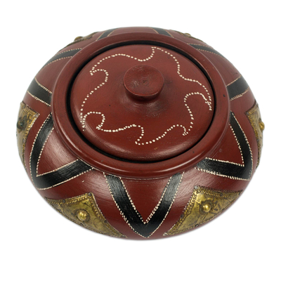 Dekorative Holzschale „Akua I“ – handwerklich gefertigte ghanaische dekorative Holz- und Messingschale