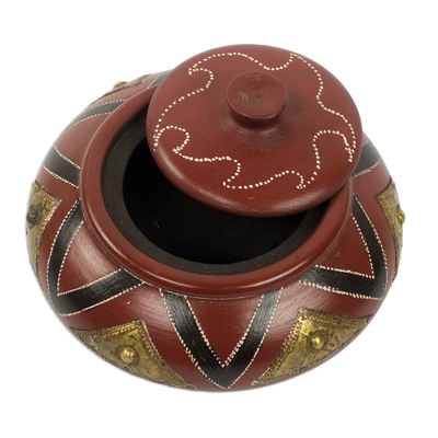 Wood decorative bowl, 'Akua I' - Artisan Crafted Ghanaian Decorative Wood and Brass Bowl