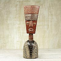 African wood sculpture, 'Fortune Mask' - Hand Crafted Ghanaian Sese Wood Mask Sculpture
