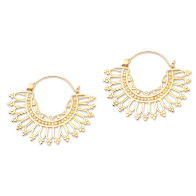 Gold plated hoop earrings, 'Midday' - Patterned 18k Gold Plated Brass Hoop Earrings from Indonesia