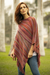 100% Alpaca poncho, 'Swirling Fire' - Multi-Color Striped 100% Alpaca Wool Knit Fringed Poncho