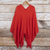 Cotton poncho, 'Red Threads' - 100% Cotton Deep Coral Red Poncho Handmade in Peru