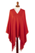 Cotton poncho, 'Red Threads' - 100% Cotton Deep Coral Red Poncho Handmade in Peru