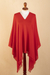 Cotton poncho, 'Red Threads' - 100% Cotton Deep Coral Red Poncho Handmade in Peru