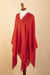 Cotton poncho, 'Red Threads' - 100% Cotton Deep Coral Red Poncho Handmade in Peru