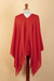 Cotton poncho, 'Red Threads' - 100% Cotton Deep Coral Red Poncho Handmade in Peru