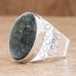 Men's jade ring, 'Verdant Night' - Men's Modern Sterling Silver Single Stone Jade Ring