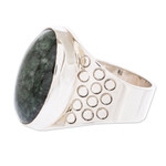Men's jade ring, 'Verdant Night' - Men's Modern Sterling Silver Single Stone Jade Ring