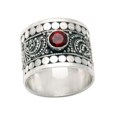 Garnet band ring, 'Young People' - Sterling Silver and Garnet Band Ring