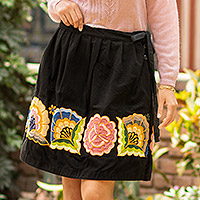 Embroidered miniskirt, 'Qashwa' - Handmade Black Floral Embroidered Mini Skirt from Peru