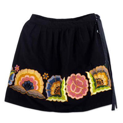 Embroidered miniskirt, 'Qashwa' - Handmade Black Floral Embroidered Mini Skirt from Peru