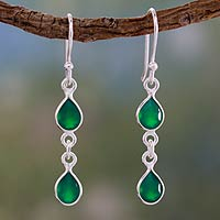 Pendientes colgantes de ónix verde, 'Mystical Femme' - Pendientes de plata de ley y ónix verde de comercio justo