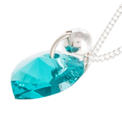 Sterling silver pendant necklace, 'Turquoise Heart' - Crystal Heart Necklace