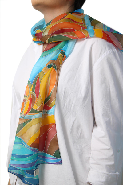 Hand painted silk batik scarf, Autumn Colors