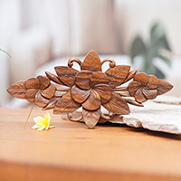 Wood relief panel, 'Growing Jepun' - Handcrafted Suar Wood Jepun Flower Relief Panel from Bali
