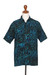 Men's batik rayon shirt, 'Night Jungle' - Men's Rayon Shirt with Leafy Batik Print in Green and Blue thumbail