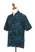 Men's batik rayon shirt, 'Night Jungle' - Men's Rayon Shirt with Leafy Batik Print in Green and Blue (image 2d) thumbail