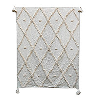 Cotton throw blanket, 'Diamond Dreams' - Hand Tufted Textured Cotton Throw with Tassels from India